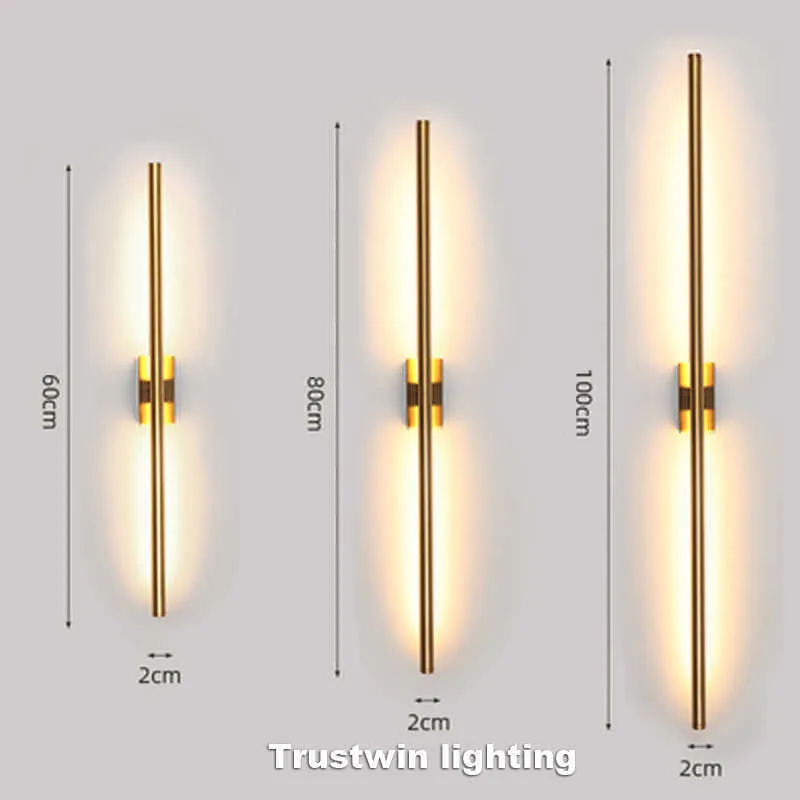 Moderna semplice lampada da parete a LED a tubo lineare su sfondo di fronte applique da parete a LED comodino foyer corridoio oro nero applique a LED 216571956