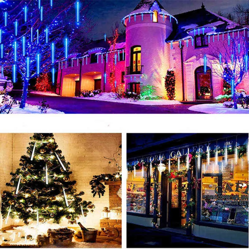 30cm / 50cm LED Meteor Shower Ghirlanda Holiday Strip Light Outdoor Luci fata impermeabili Garden Street Decorazione natalizia 211104