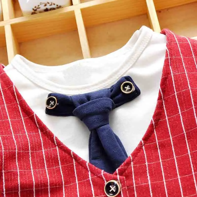 Baby Boy Clothes Set Toddler Kids Cotton Clothes Coat Gentleman Children Clothing Outfit Set Fake Two Piece Vest Shirt