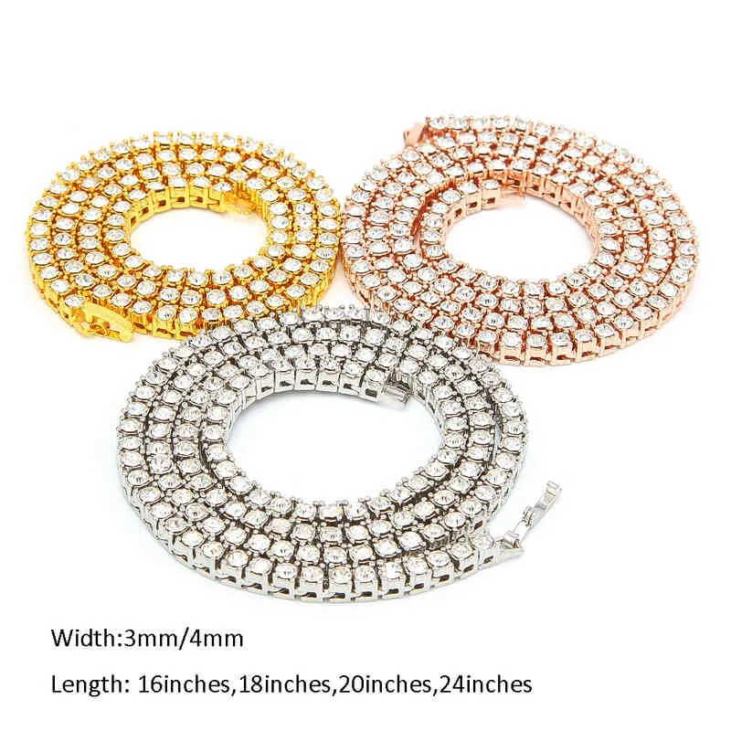 Hiphop – collier chaîne en diamant glacé en or 18 carats, collier de Tennis CZ pour hommes et femmes 2715