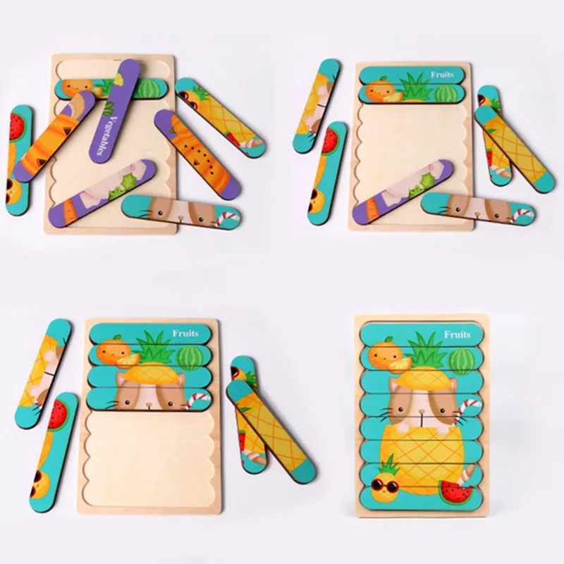 Kids Animal 3D Wooden Double-sided Strip Puzzle Telling Story Stacking Jigsaw Educational Toy For Children Factory Best Wholesale