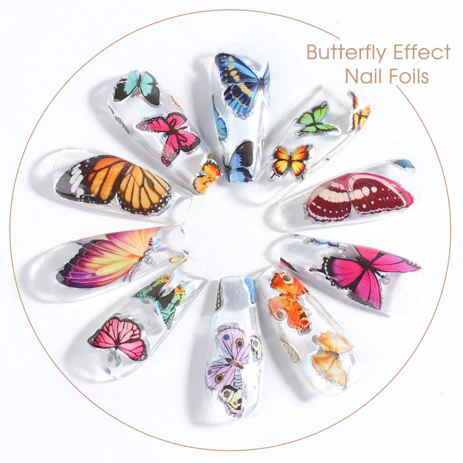 Holographic Butterfly Foil Nail Art Sticker Summer Colorful Adhesive Paper Manicure Tips Nail Art Decorations GL8102264S2614710