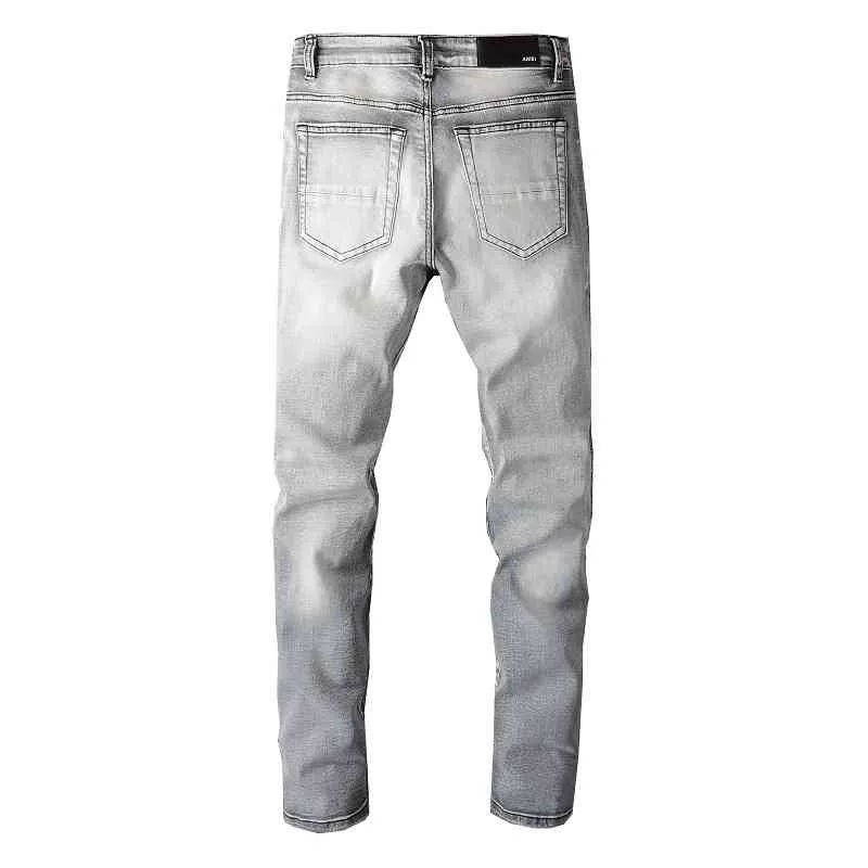 designers Jeans Amirrss men's Pants New US casual hip hop high street worn out and worn washed splash ink color painting Slim Fit Jeans Men's #804 EO7P
