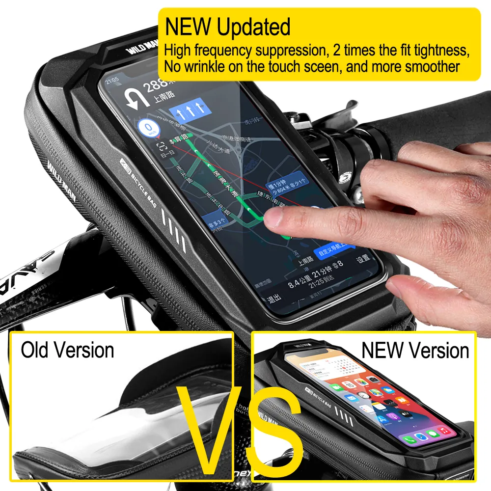 New arrival WILD MAN Bicycle Head Tube Cycling Bike Handlebar Cell Mobile Phone Bag Case Holder Screen Phone Mount Bags Case For 6.9in