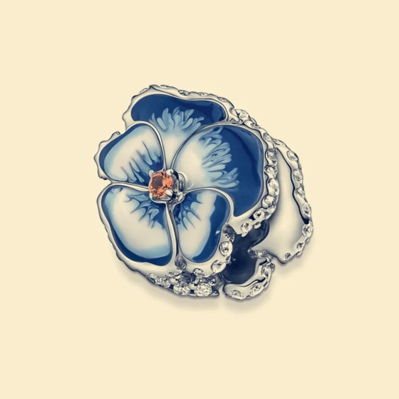Authentischer Pandora-Charm aus 925er-Sterlingsilber mit blauer Stiefmütterchenblume, passend für Perlen im europäischen Stil zur Herstellung von Armbändern und Schmuck 790777C02308m