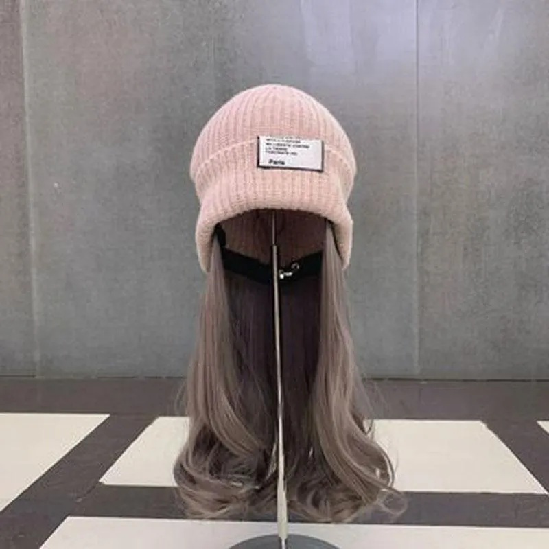 Шапка-бини с черепом, вьющаяся вязанная шапка для парика, корейская версия с яркой шелковой невидимой съемной холодной шапкой329x