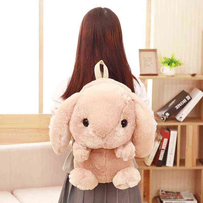 Long Ear Rabbit Plush Bag Söt Docka Kawaiishoulder Ryggsäck Crossbody Bag Coin Purse Messenge Väskor Plush Toy Girls Gift 220209