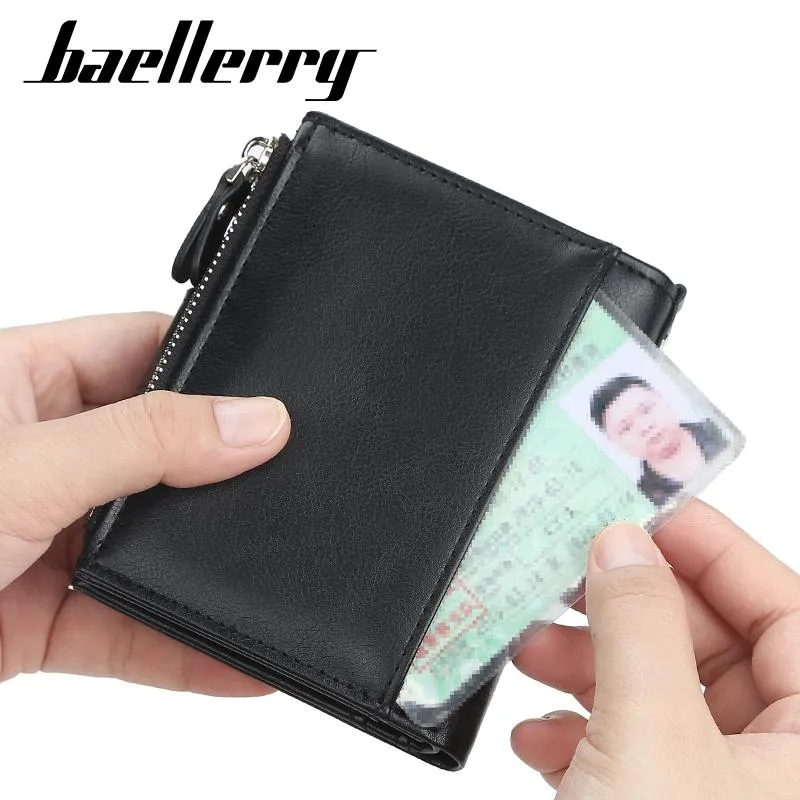 Brieftaschen Baellerry Men Mode Kurzeinbesserung mit Münztasche Vintage Doppel Reißverschluss Brieftasche Männlicher Kartenhalter W021246W