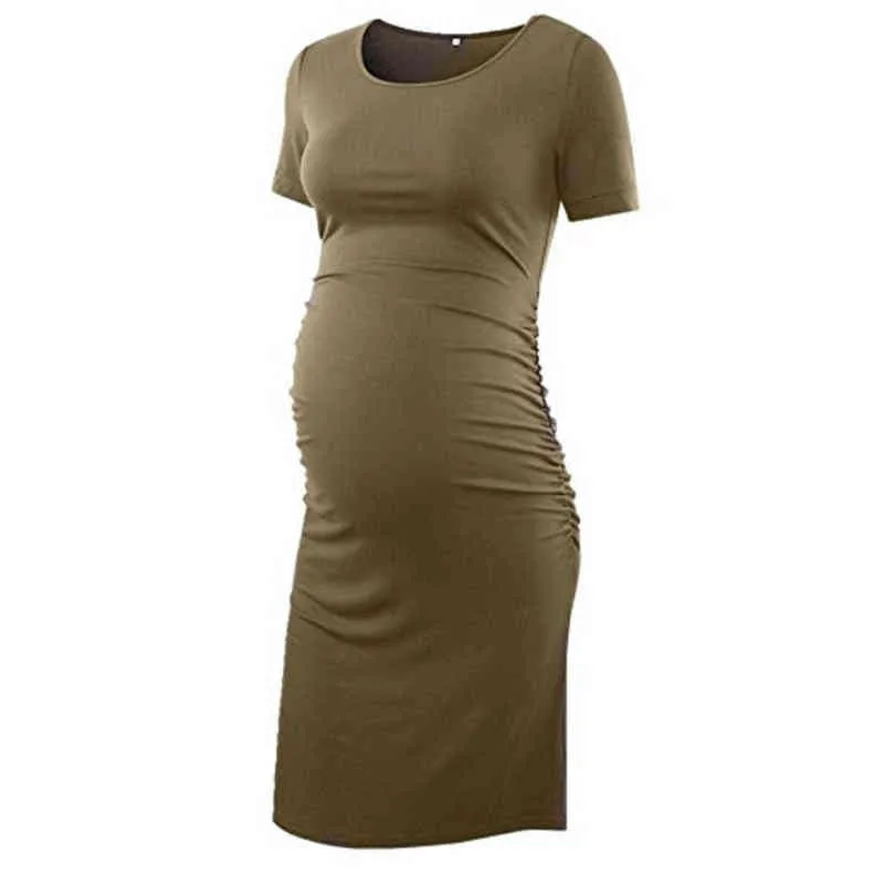 Women'women's Gerafftes Umstandskleid Mama Causual O-Ausschnitt Sommerkleid Kurzarm Wickelkleider Vestidos Kleidung für Schwangere #l G220309