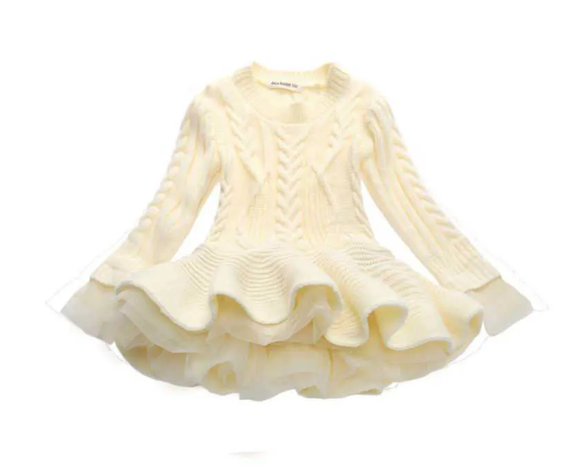 Vendita al dettaglio Primavera Autunno Ragazza Abito manica lunga Organza maglione Abbigliamento bambini 3-7T E200291 210610