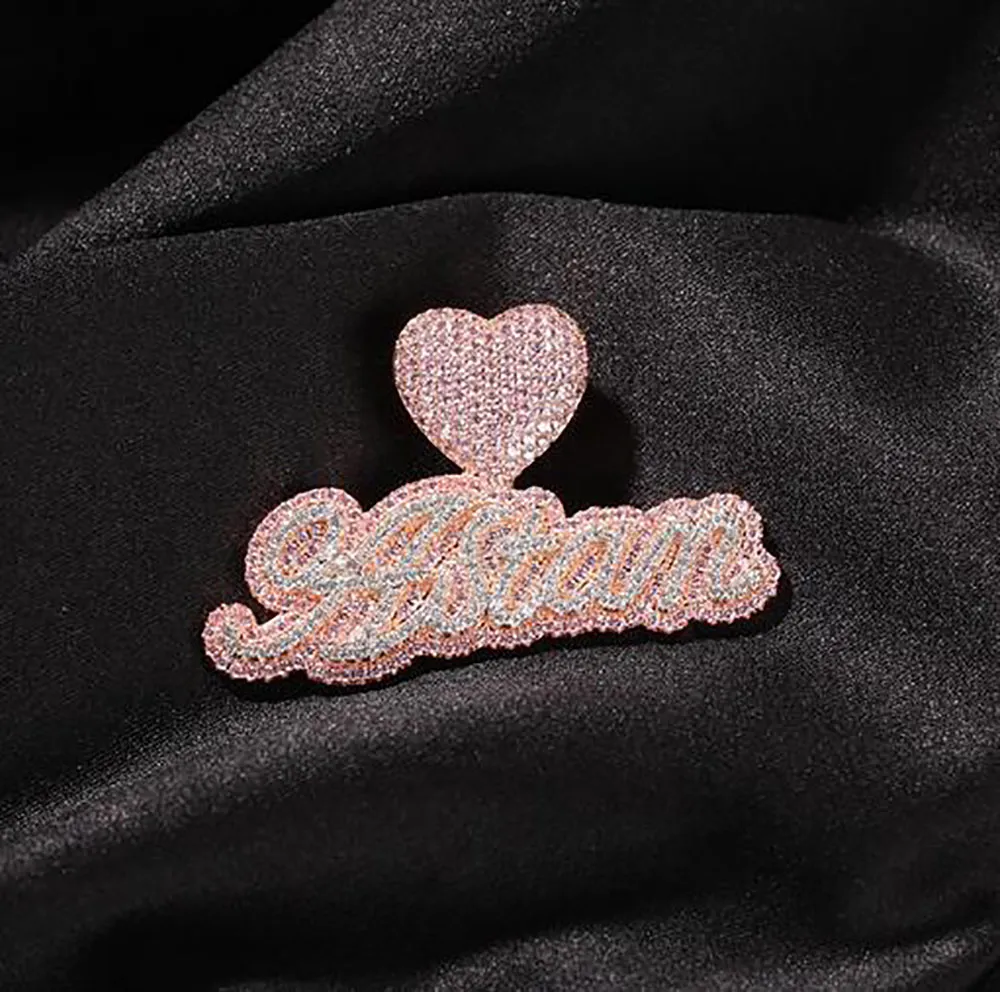 Niestandardowy naszyjnik Początkowy edwardian skrypt mrożony biały różowy cz mężczyzn kobiety hiphop biżuteria 287i