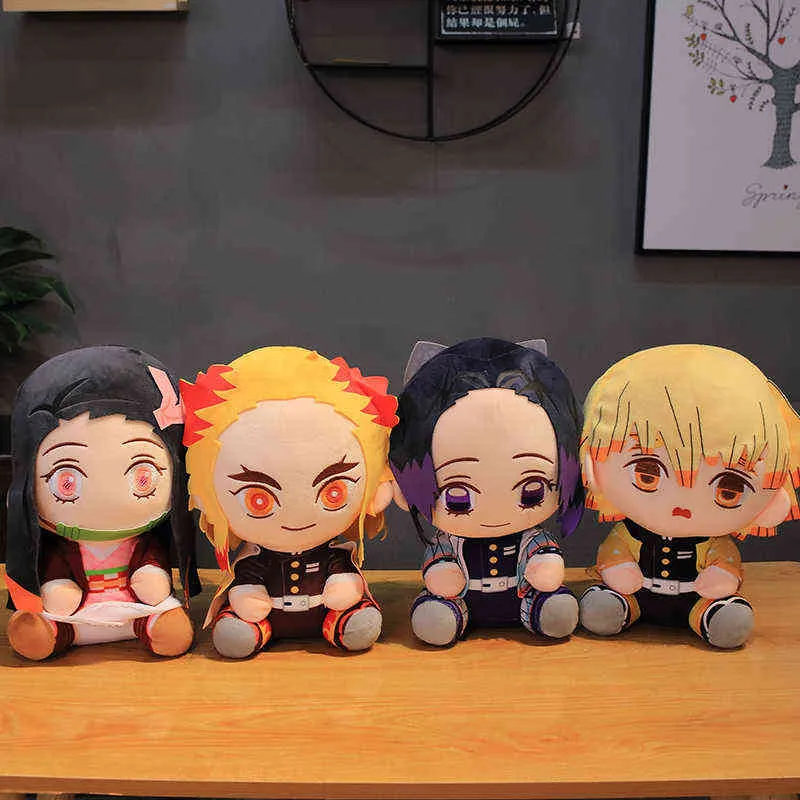 20/30cm Cartoon Demon Slayer Peluche Kawaii Kamado Tanjirou Agatsuma Zenitsu Kamado Nezuko Farcito Morbido Cuscino Bello Y211119