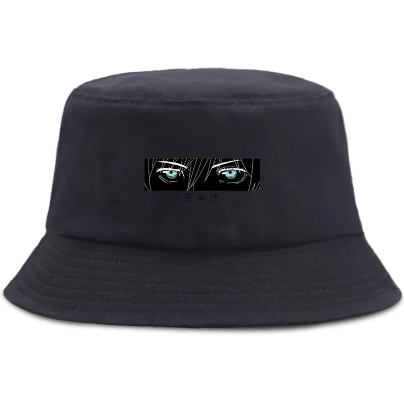 Gojo Satoru Jujustu Kaisen Black Print Backet Hats Hip Hop Fisherman Hat Summer Sun Shade Outdoor Caps Sun Protection Unisex Cap256s