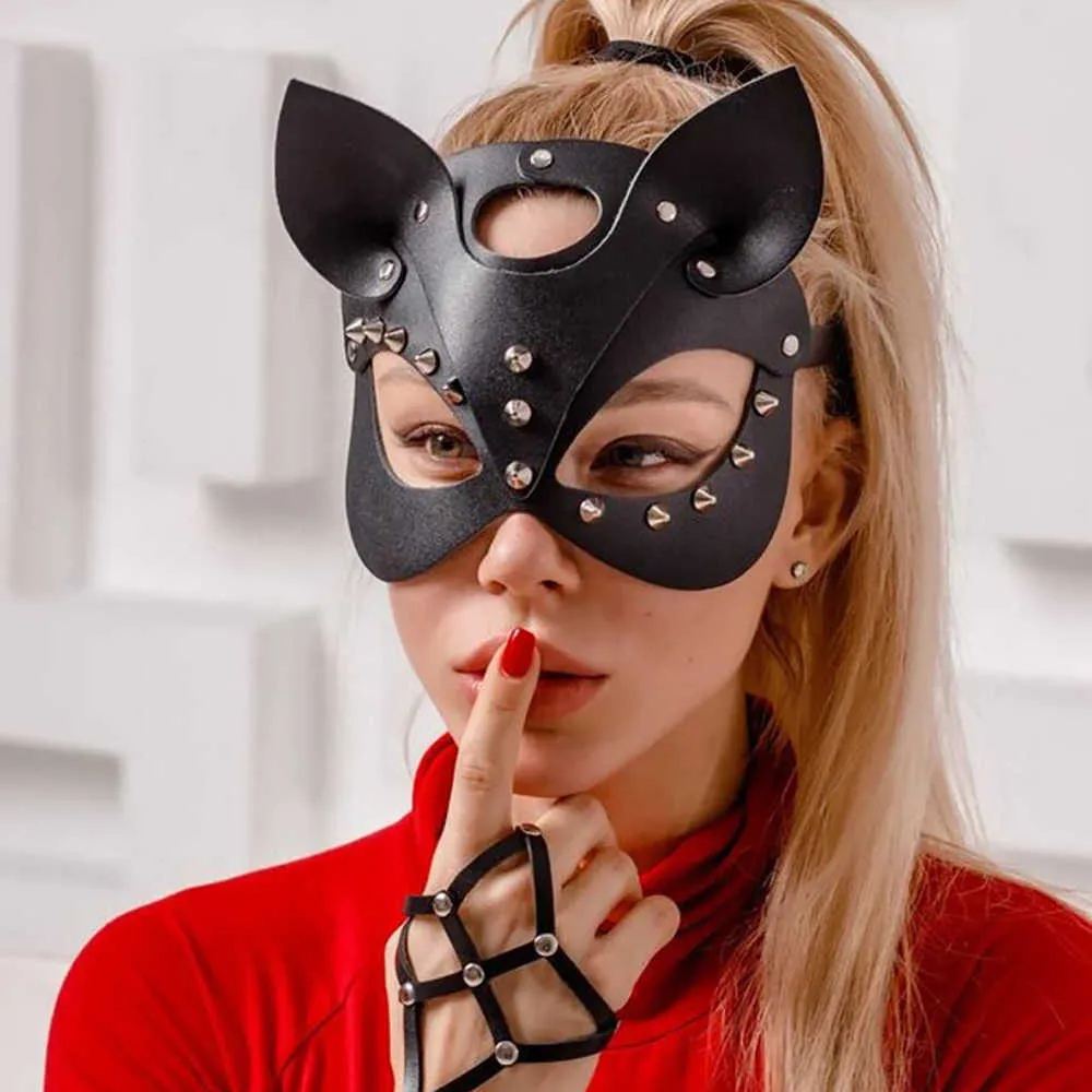 Seksowna cosplay różowa skórzana maska ​​bdsm dorosłych gier festiwal Rave Halloween Tassel Maski Kobiety maskarada maska ​​karnawałowa Q08345870