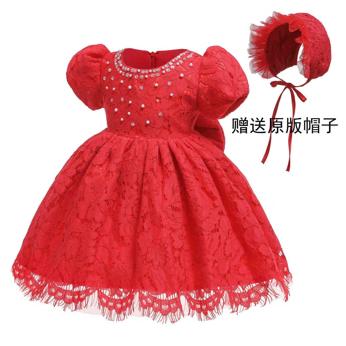 Maluch dziewczyny koronki sukienka z dużymi łukami dla stroju dla niemowląt + czapki Uroczy Hallowerd Xmas Odzież urodzinowa 210529