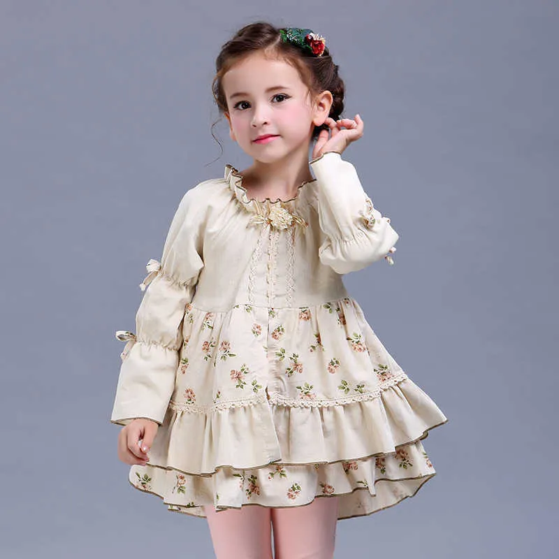 Crianças espanholas vestidos bebê menina vintage vestido crianças manga comprida lolita vestido de baile festa de aniversário eid roupas 210615
