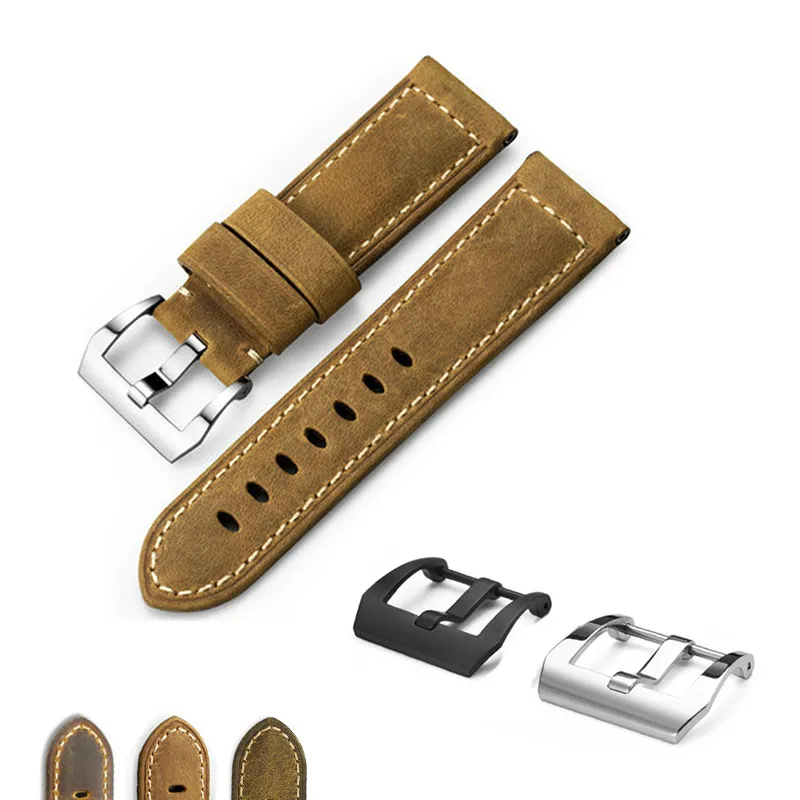 Oryginalny skórzany pasek do zegarku paski bransoletki zegarki Assolutamente Brown Watchband for Pane Rai 22mm 24 mm 26mm285r
