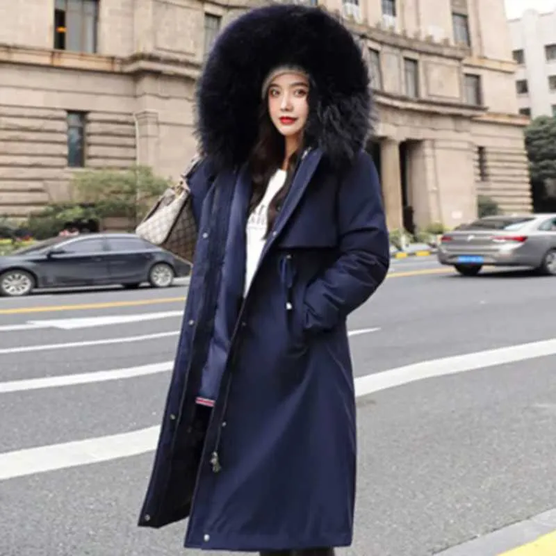 Femmes épais hiver doublure amovible grande taille vers le bas coton veste vêtements coupe large simplicité chaude manteau long femme 211007