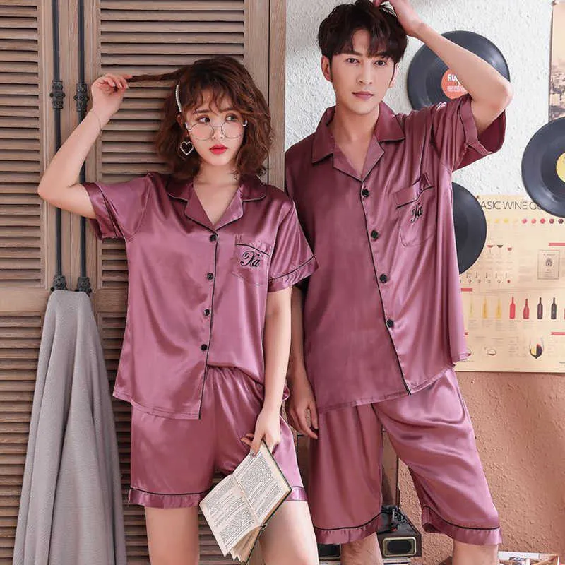 Costume de pyjama de luxe Couple Pyjama Ensembles Soie Satin Pijamas Doux Vêtements De Nuit Accueil Costume Pyjama Pour Amant Homme Femme Amoureux Vêtements 210901