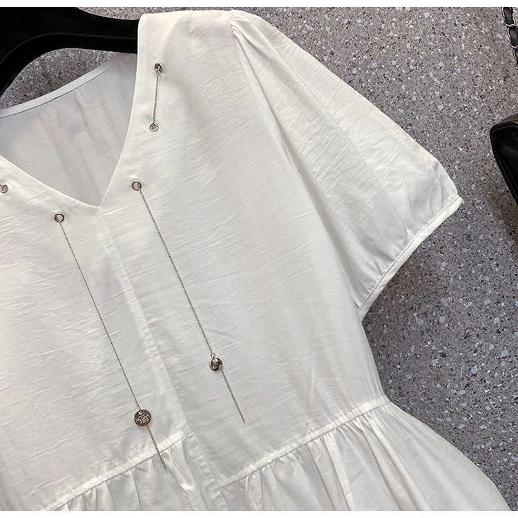 Frauen Shirts Übergroße Blusen Weibliche Tops Weiß Plain Blusa Lose BF Koreanische Stil Sommer Weiße Taschen Tops Büro Dame 210604