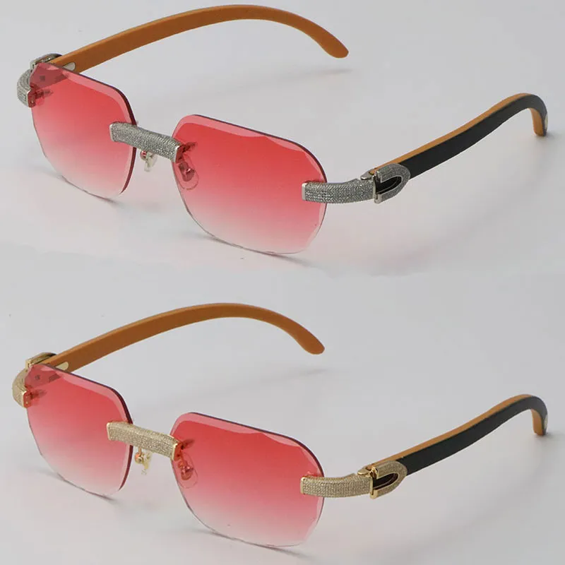2022 New Limited edition Model Micro-paved Diamond Sunglasses Original Wood Rimless Sun Glasses 18K Gold C Decoration Male Female 2911
