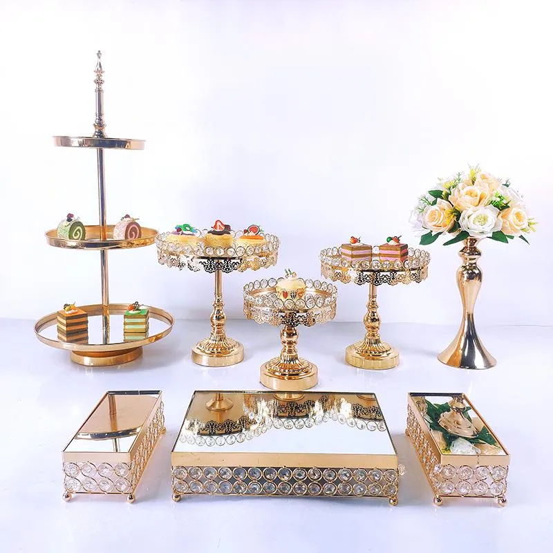 Autres fournitures de fête de fête Crystal Metal Cake Stand Set Acrylique Miroir Cupcake Décorations Dessert Piédestal Mariage Displ237k