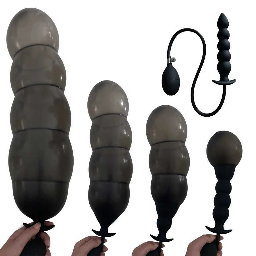 Godemiché gonflable de 14cm de diamètre, Plug Anal avec 5 perles, colonne en Silicone intégrée, énorme dilatateur de fesses, jouet sexuel 2110183441397