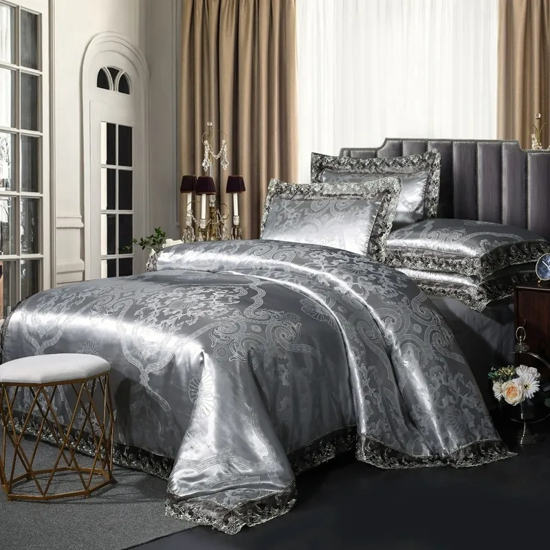 Nova chegada de luxo de alta qualidade conjunto de cama de cetim jacquard edredom conjunto 1 colcha capa + 2 fronhas rainha rei 210316