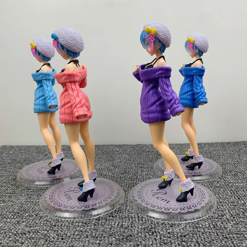 24cm Rem Ram Anime Sexy Girls Figura ReLife em um mundo diferente do Zero Sweater Rem Ram PVC Action Figure Modelo Toy Gifts C0229564083