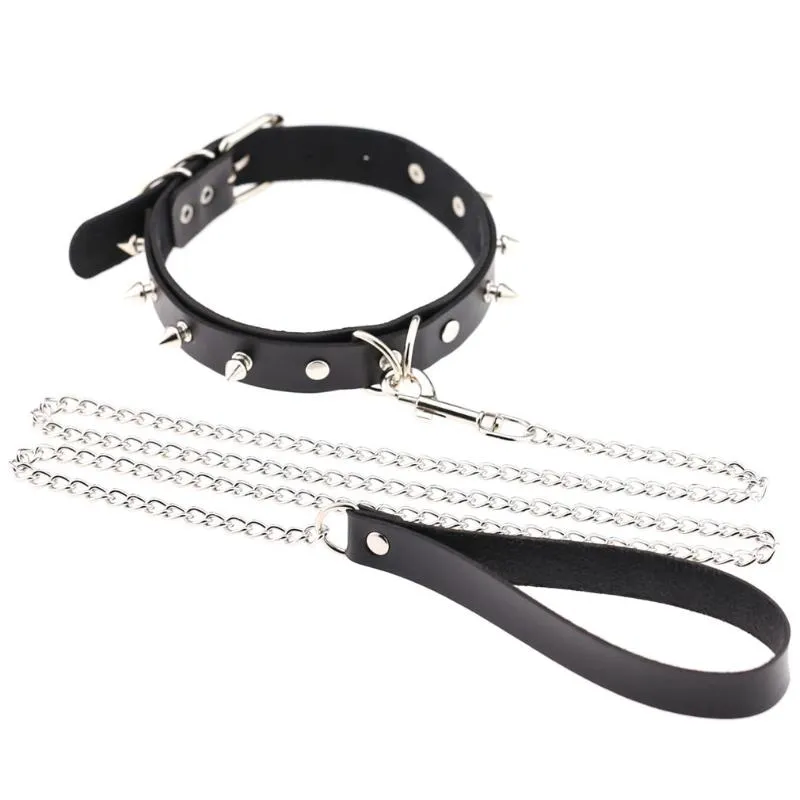 Chokers seksi perçin pu deri yaka kurşun zinciri çekme halat zil çan çan shoker slave kostüm bdsm esaret kolye boyun bandı seks punk goth282z