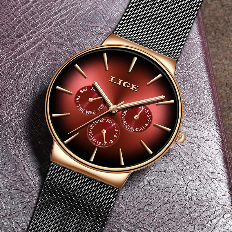 LIGE Neue Mode Herren Uhren Top-marke Luxus Quarzuhr Männer Mesh Stahl Wasserdichte Ultra-dünne Armbanduhr Für Männer sport Uhr 21208a