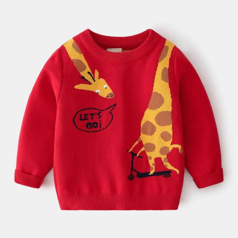 2021 outono inverno crianças camisolas de bebê pulôver camisola infantil girafa meninas e meninos kintting suéteres tops crianças roupas y1024
