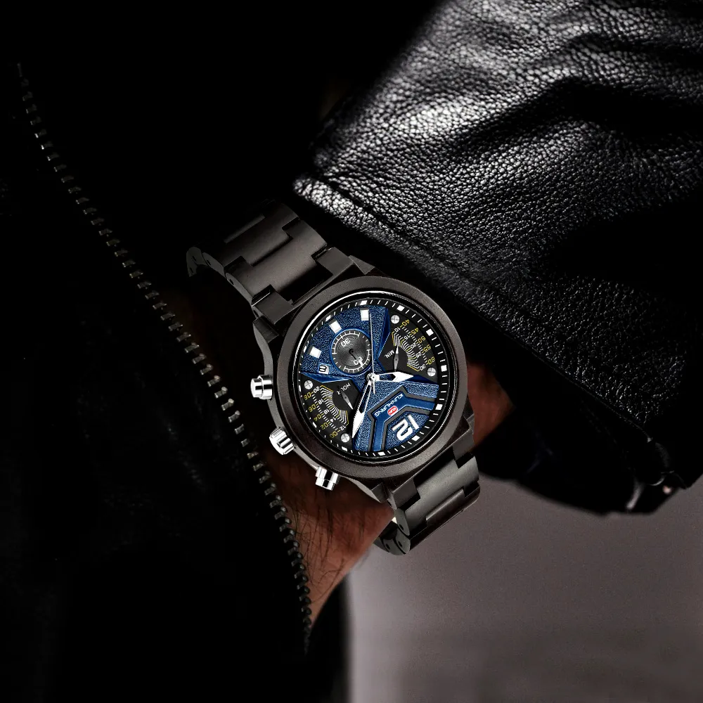 Mode bois hommes montre Relogio Masculino Top marque de luxe élégant chronographe montres militaires montres en bois montre-bracelet fo2744