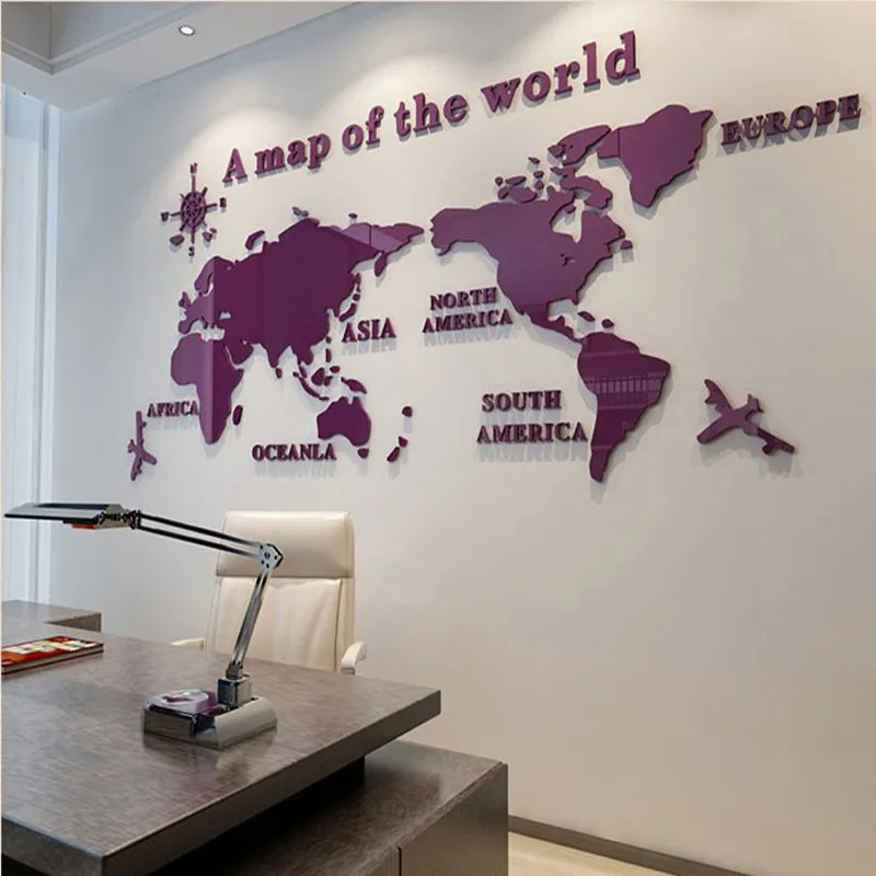 World Map Acrylic 3D Solid Crystal Bedroom Wall With Living Room Classroom Stickers Office Decoration Ideas 220217