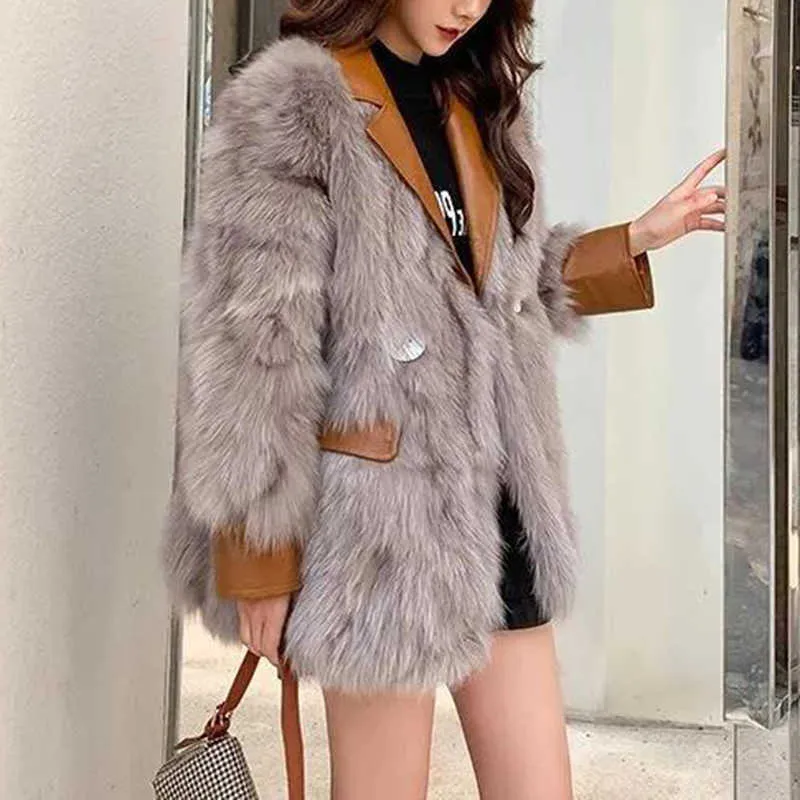 Cappotto di pelliccia di volpe invernale da donna vintage di lusso con colletto in ecopelle 2020 nuova giacca di pelliccia calda cappotto sexy streetwear ragazza Y0829