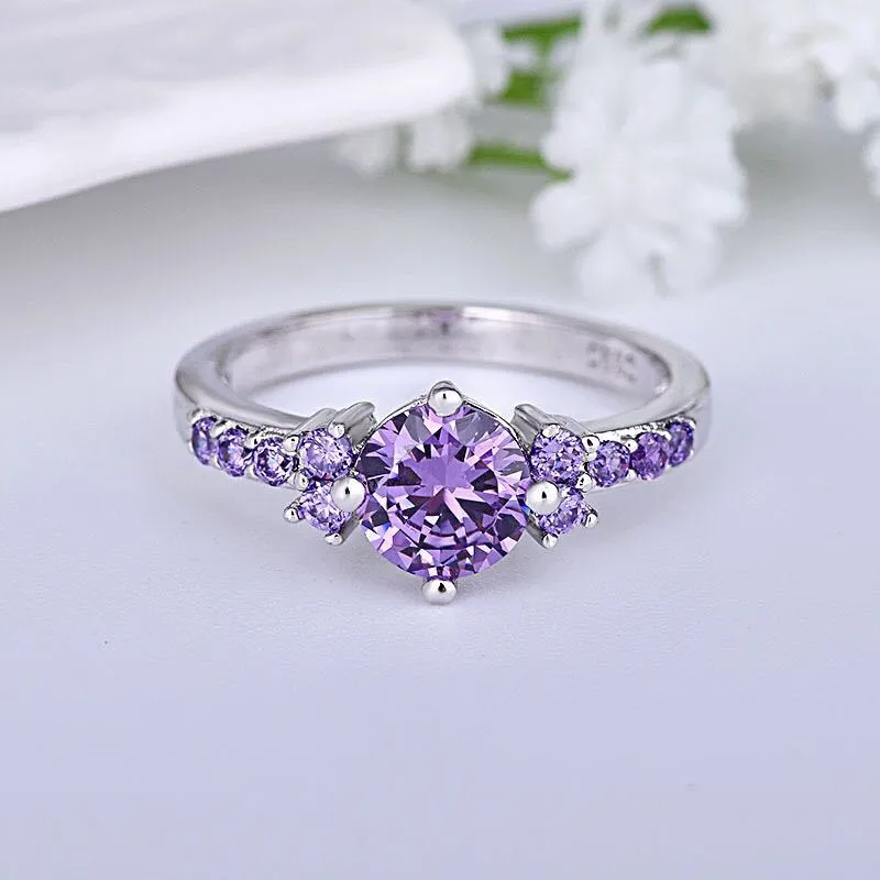 Yhamni Trendy Schły Solidny srebrny 925 Biżuteria fioletowe kryształowe pierścienie dla kobiet luksus ametyst pierścień koktajl r1997438153