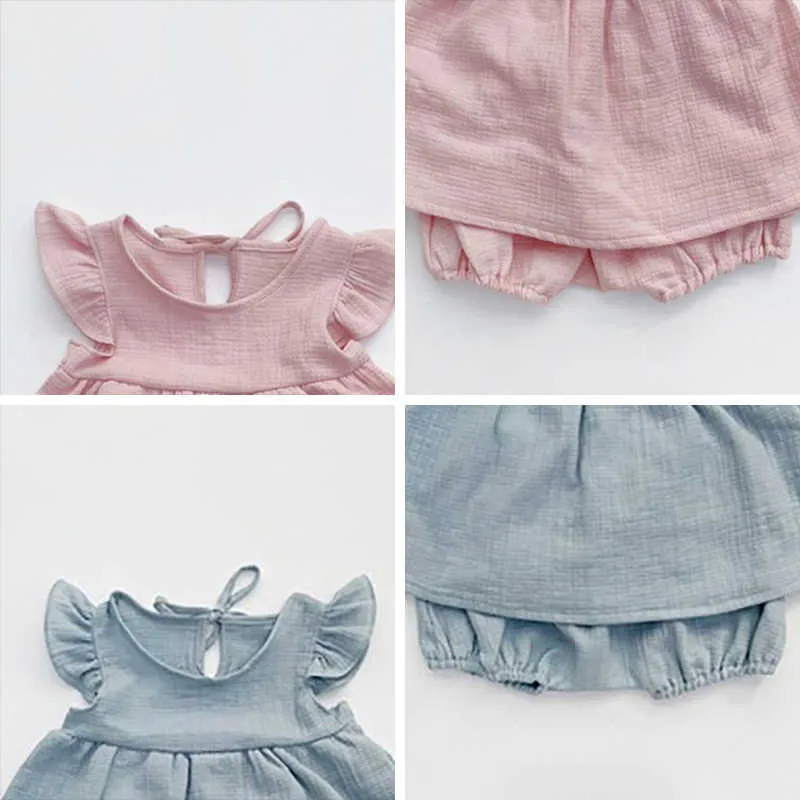 Urso líder nascido bebê sólido vestuário casual conjuntos verão toddler cute babados top e shorts outfits meninos menina roupas fatos 210708