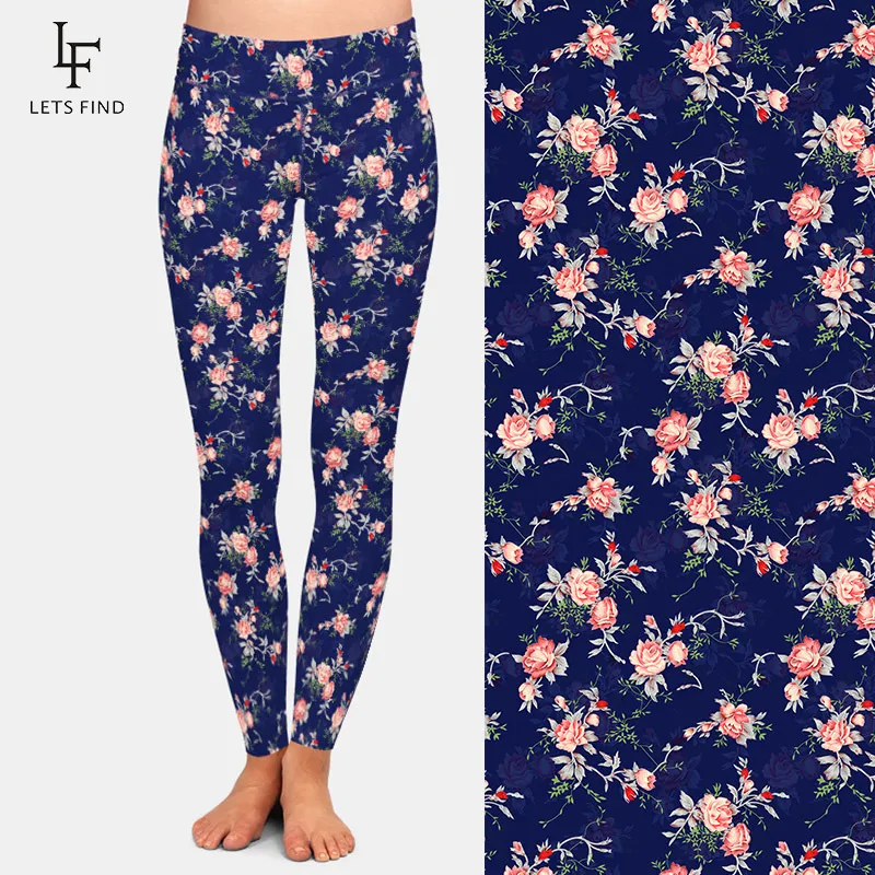 LETSFIND New Beautiful Flowers Print Women Pants Fashion High Waist Plus Size Comfortable Slim Fitness Leggings 201014