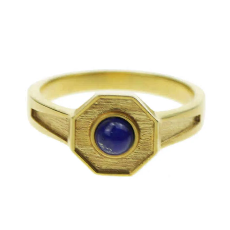 Handmade Vintage Man Rings с Natural Lapis Lazuli Камень шестиугольник Медь для мужчин Чистый Золотой Цвет Ретро Уникальные Ювелирные Изделия 211217