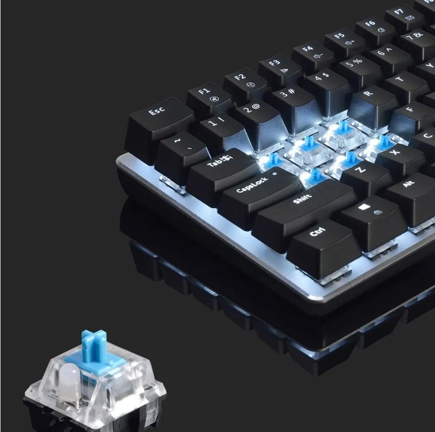 Mekanik Oyun 18 Modu RGB Arkadan Aydınlatmalı USB Kablolu 82 Tuşlar Mavi / Siyah Eksen Profesyonel Klavye Gamer Dizüstü Bilgisayar