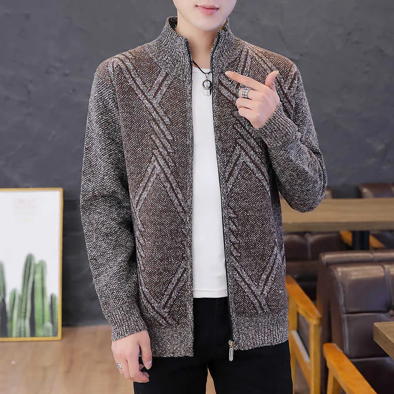 Cardigan stile coreano Maglione da uomo Abbigliamento Maglione da uomo grigio Cardigan lavorato a maglia oversize Modello Abiti caldi uomo 3XL 210601