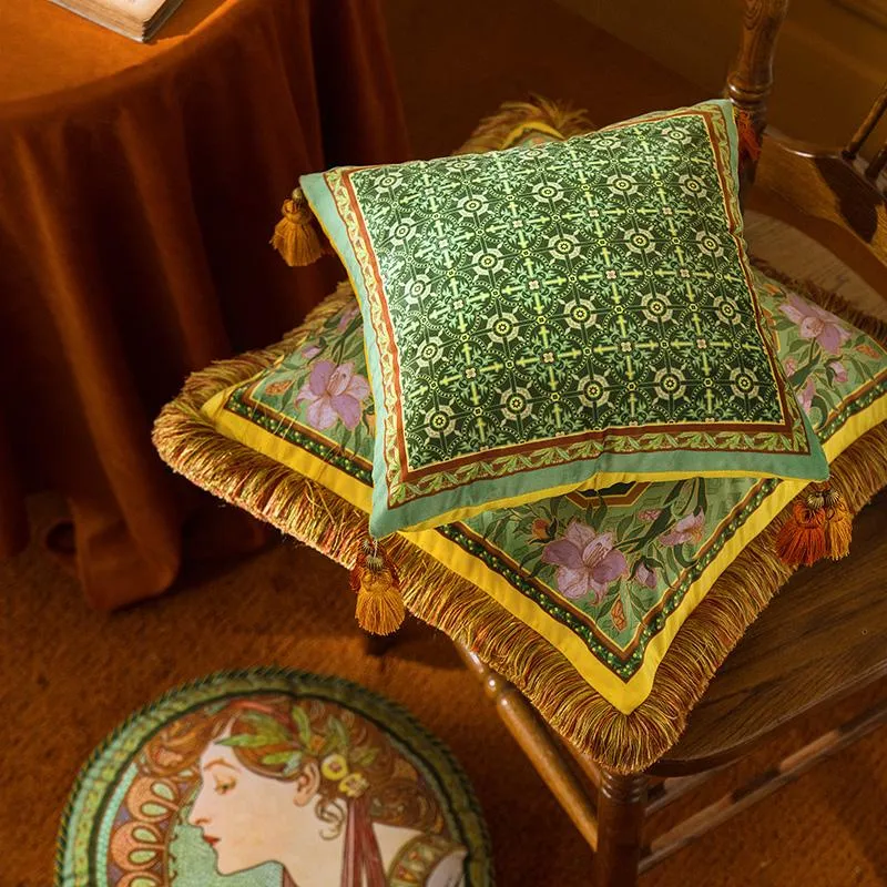 Coussin décoratif oreiller couvre cas doux carré coussin décoratif pour canapé canapé 18x18 pouces Alphonse Maria Mucha Art D324n