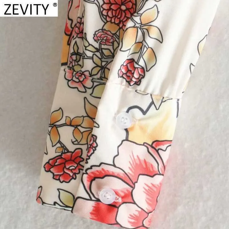 Zevity Femmes Sweet Floral Imprimer Bow Décoration Smock Blouse Bureau Dames Manches Bouffantes Kimono Chemises Chic Blusas Tops LS7685 210603