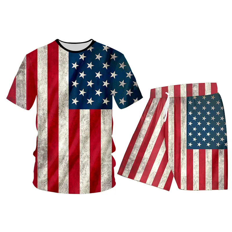 UJWI Neuheit Harajuku 3D Amerikanische Flagge Anzug Sterne Streifen Druck Hosen Und ZIP Hoodie 2 Stück Set Männer/frauen Jogger 201210