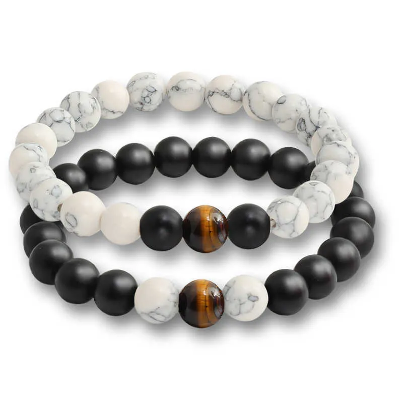 Onyx-Perlenarmband für Männer und Frauen, Tigerauge-Ergänzung, dehnbar, ideales Geschenk für Freunde, Charm, 2 Stück.