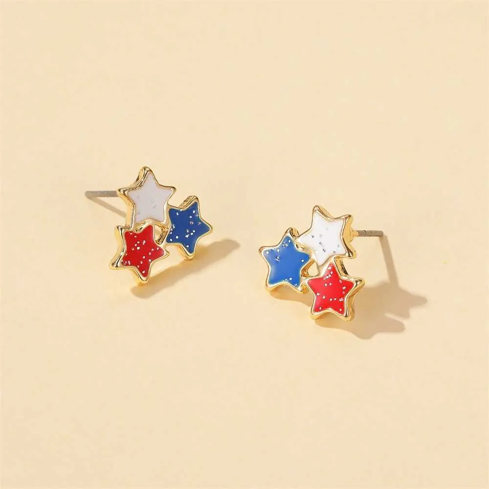 Boucles d'oreilles drapeau américain en gros style européen et américain doux coloré trois étoiles libellule papillon boucles d'oreilles en gros Q0709