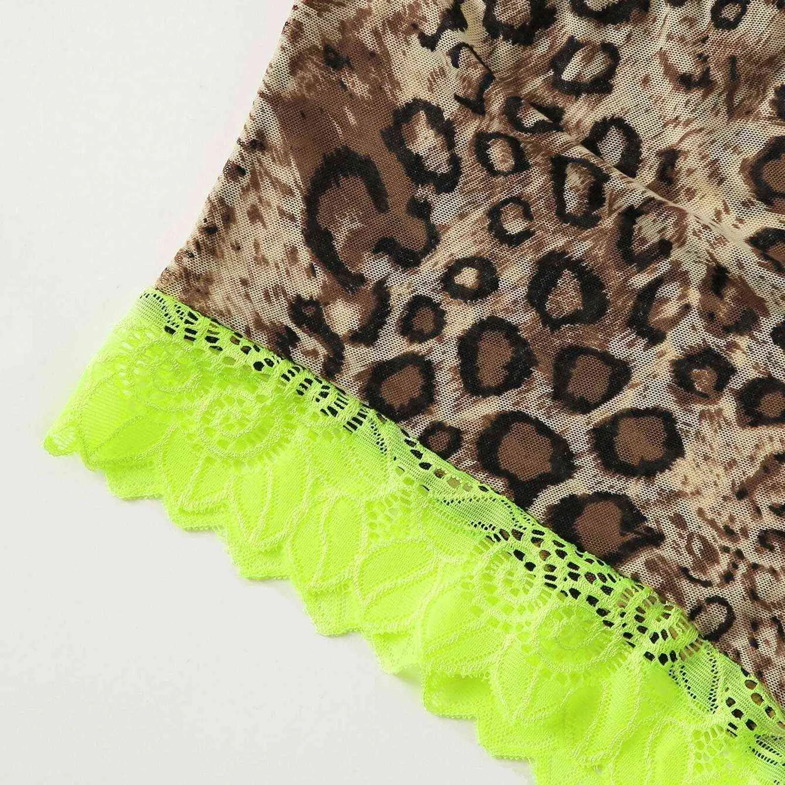 Lace Sleepwear Menina För Kvinnor Sexig Underkläder Leopard Skriv ut Toppar och Shorts Set Pyjamas Nightwear Nighty For Ladies Q0706