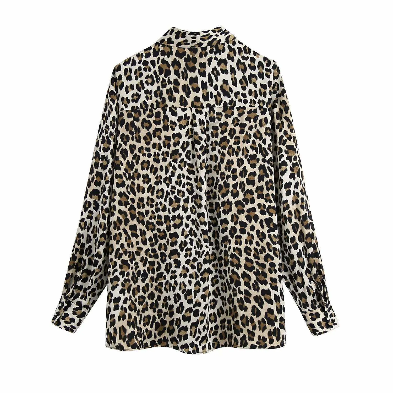 Vintage kvinnor leopard skjorta mode långa ärmar blus casual knäppt topp chic lady tops woman haut femme 210709