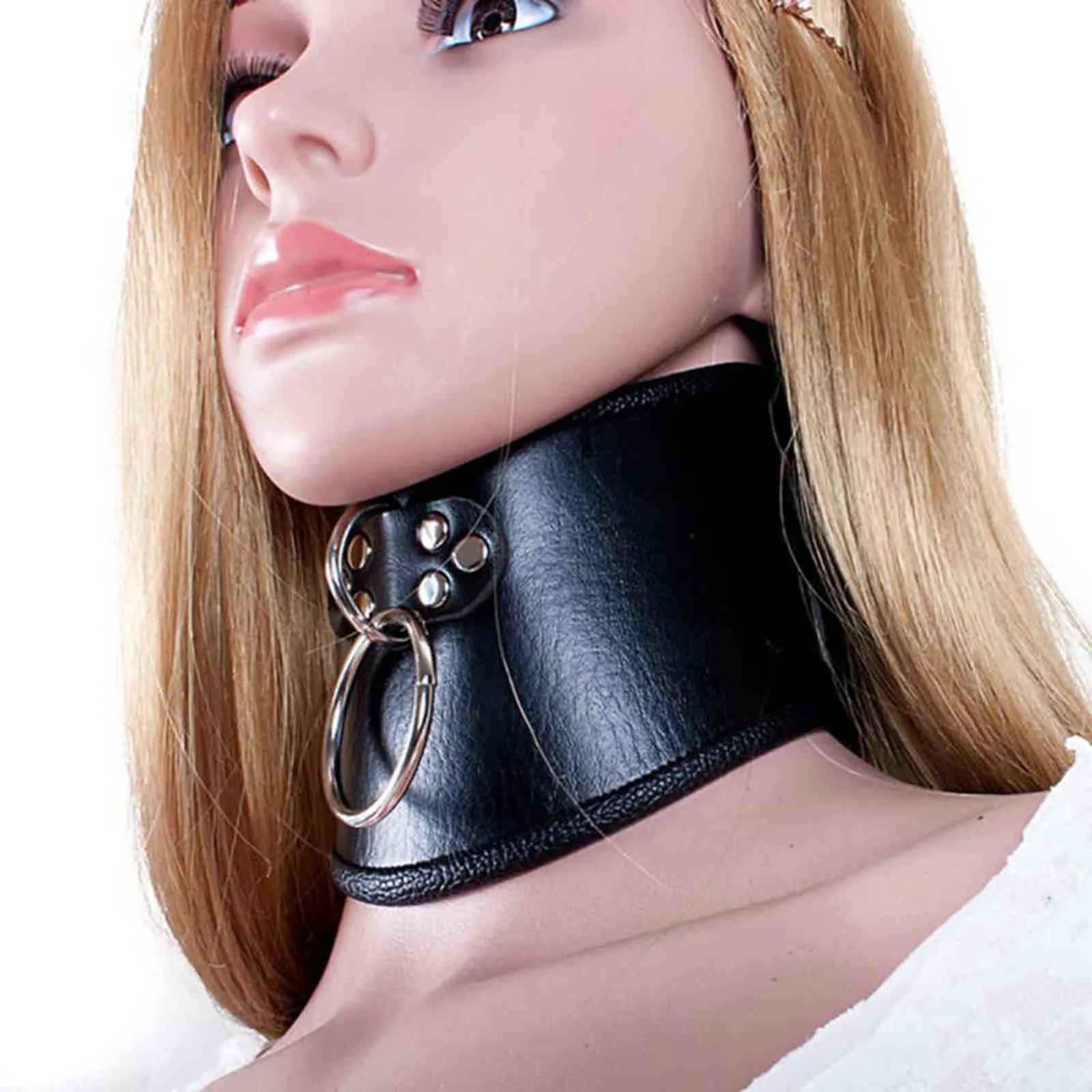 NXYSm bondage camaTech PU Leather Posture Neck Collar With Chain Leash BDSM Slave Rings Chastity Harness Bondage Sex Toys For Couples 1126