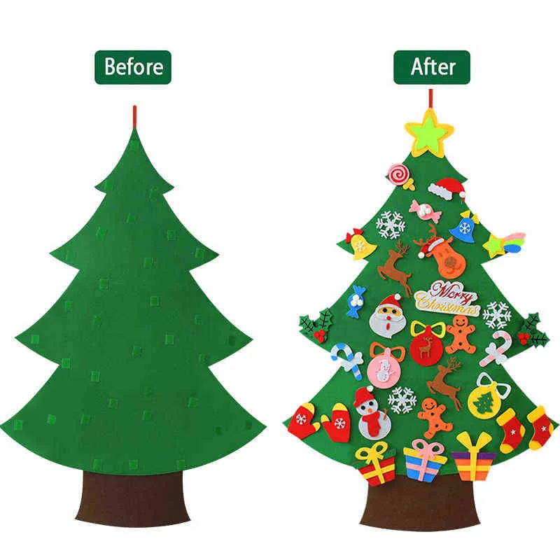 DIY Felt Christmas Tree with Ornaments Kids Year Gift Toys Christmas Party Wall Hanging Decoration for Home Navidad 211104